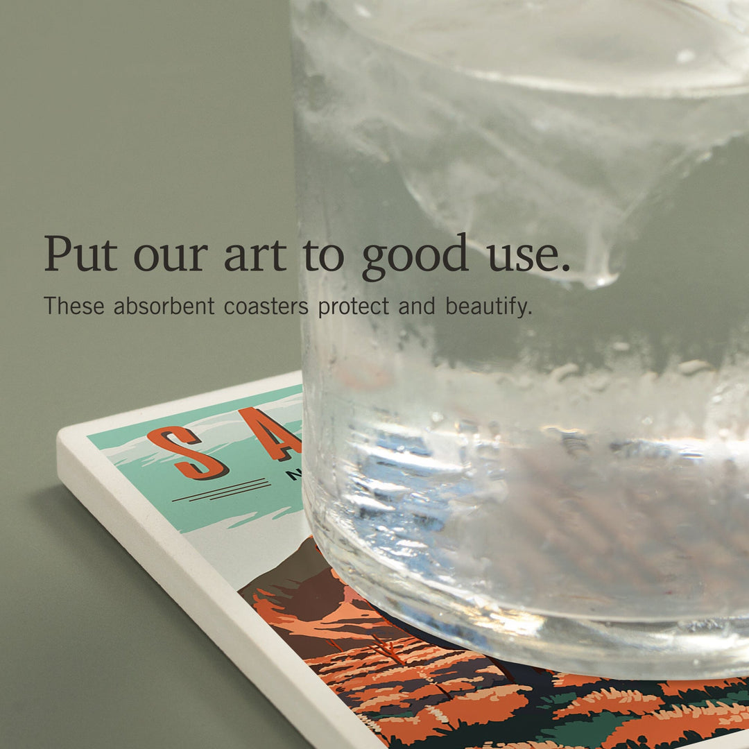 Saguaro National Park, Desert Scene with Cactus, Coasters Coasters Lantern Press