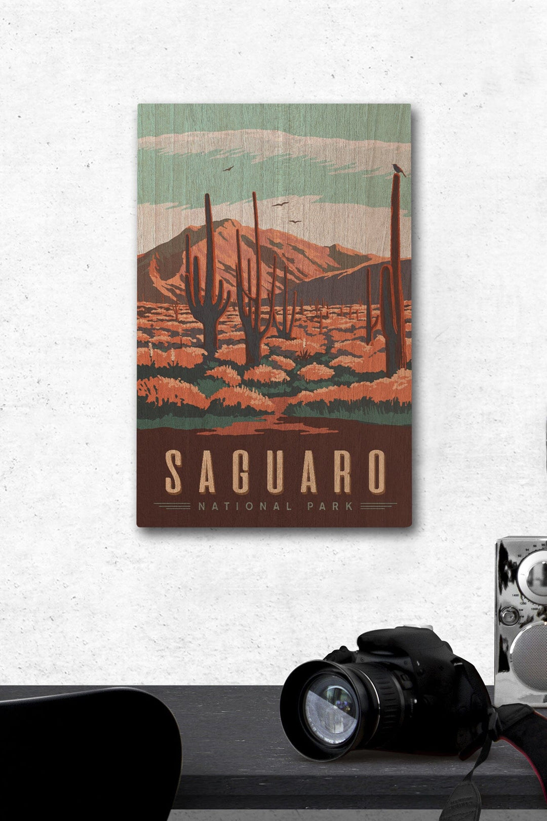 Saguaro National Park, Desert Scene with Cactus, Lantern Press Artwork, Wood Signs and Postcards Wood Lantern Press 12 x 18 Wood Gallery Print