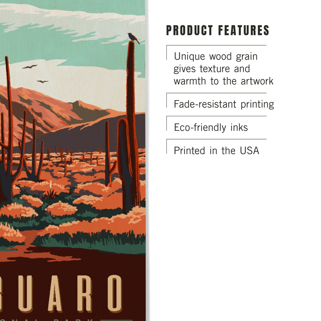 Saguaro National Park, Desert Scene with Cactus, Lantern Press Artwork, Wood Signs and Postcards Wood Lantern Press