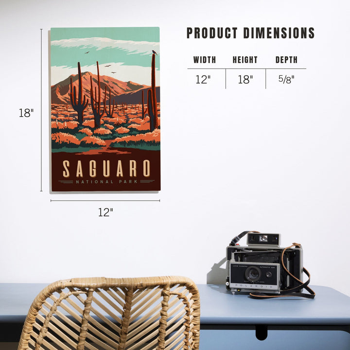 Saguaro National Park, Desert Scene with Cactus, Lantern Press Artwork, Wood Signs and Postcards Wood Lantern Press