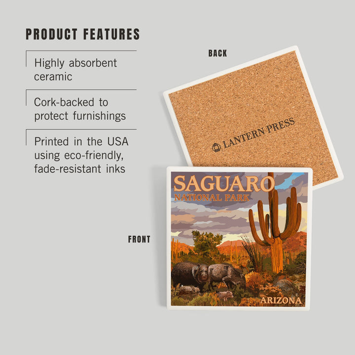Saguaro National Park, Javelina, Coasters Coasters Lantern Press