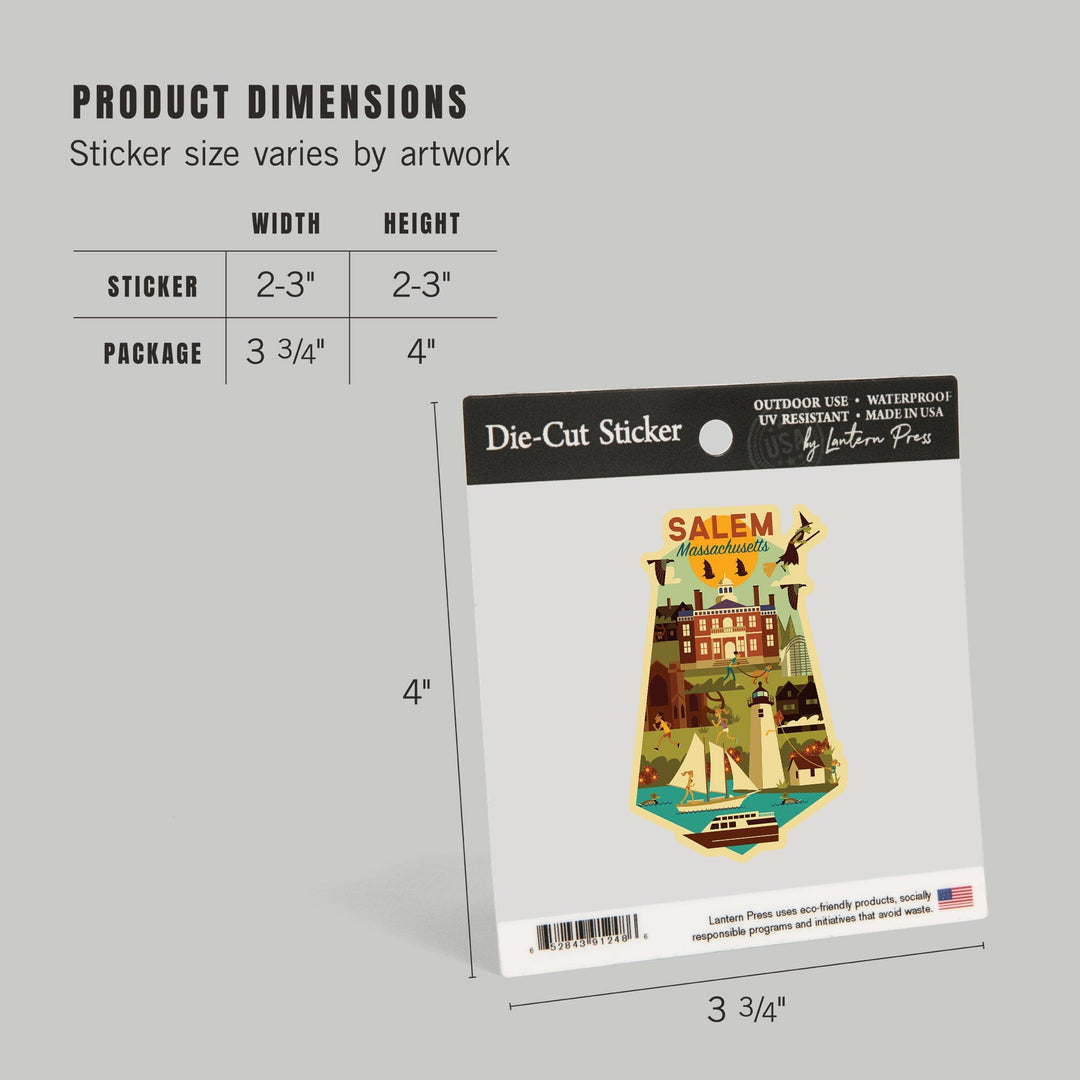 Salem, Massachusetts, Geometric City Series, Contour, Lantern Press Artwork, Vinyl Sticker Sticker Lantern Press