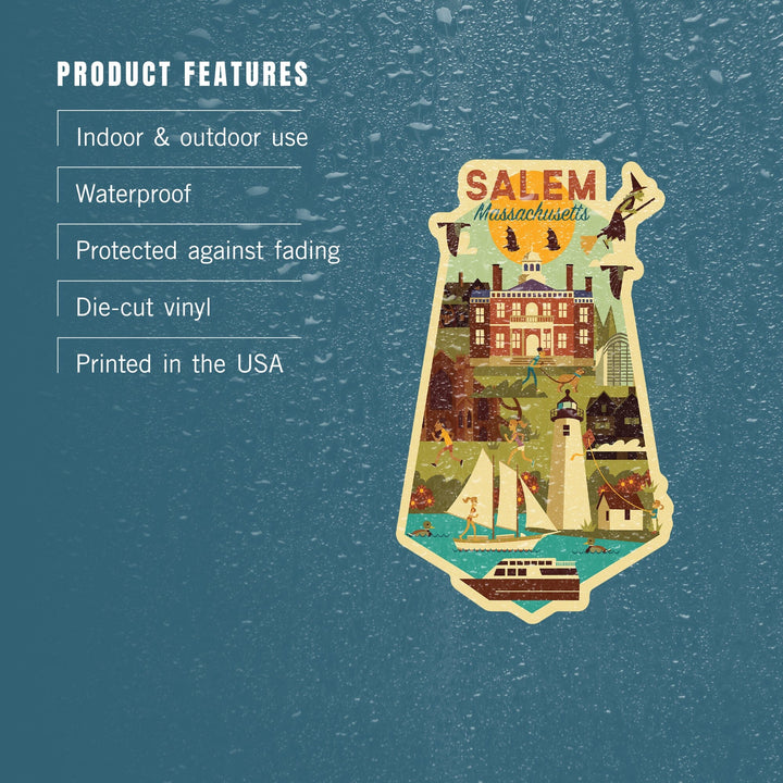 Salem, Massachusetts, Geometric City Series, Contour, Lantern Press Artwork, Vinyl Sticker Sticker Lantern Press