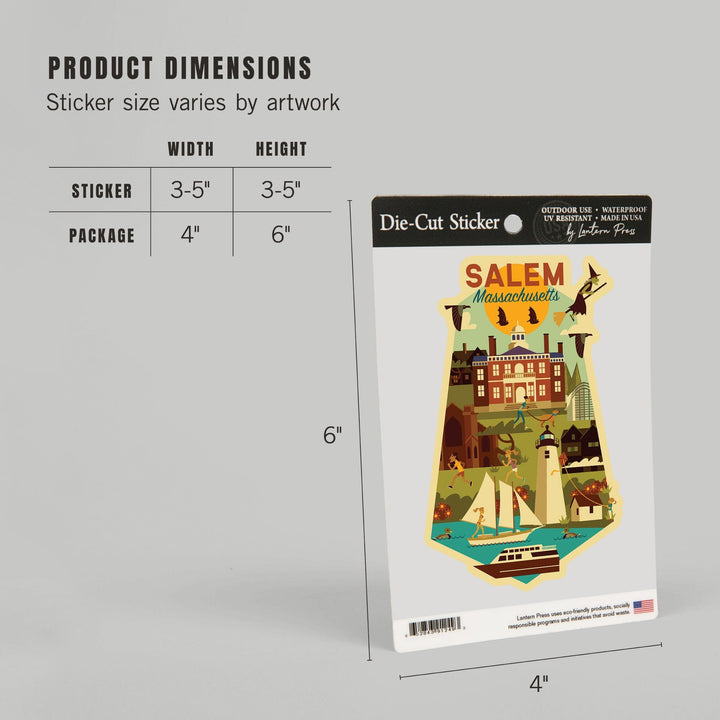 Salem, Massachusetts, Geometric City Series, Contour, Lantern Press Artwork, Vinyl Sticker Sticker Lantern Press