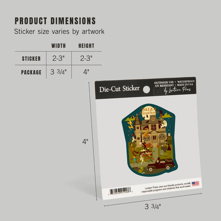Salem, Massachusetts, Halloween, Geometric, Contour, Lantern Press Artwork, Vinyl Sticker Sticker Lantern Press