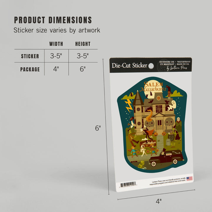 Salem, Massachusetts, Halloween, Geometric, Contour, Lantern Press Artwork, Vinyl Sticker Sticker Lantern Press