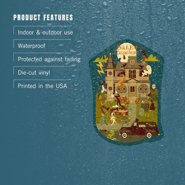 Salem, Massachusetts, Halloween, Geometric, Contour, Lantern Press Artwork, Vinyl Sticker Sticker Lantern Press
