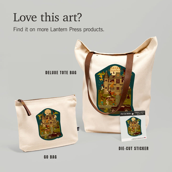 Salem, Massachusetts, Halloween, Geometric, Contour, Lantern Press Artwork, Vinyl Sticker Sticker Lantern Press