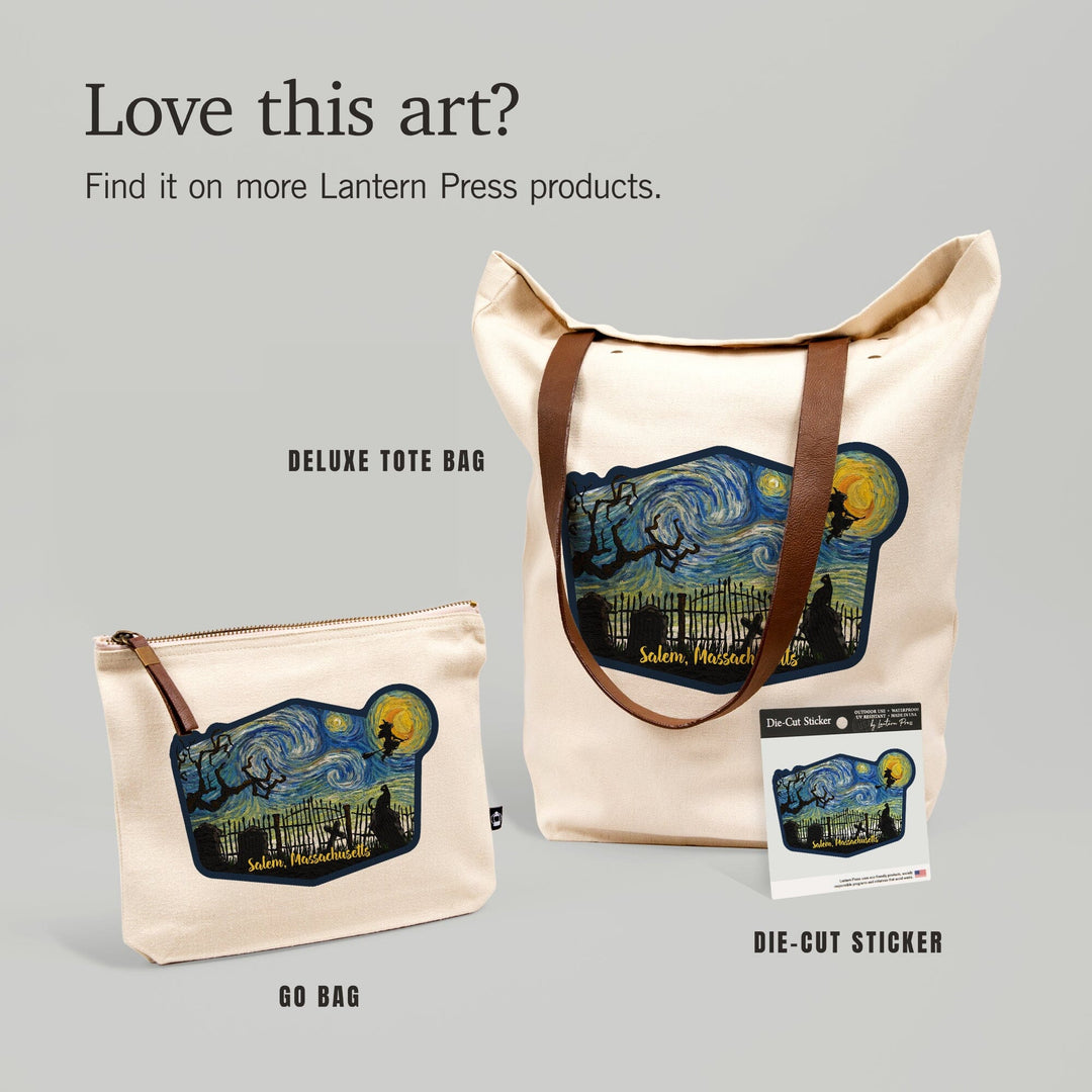Salem, Massachusetts, Starry Night, Graveyard, Contour, Lantern Press Artwork, Vinyl Sticker Sticker Lantern Press