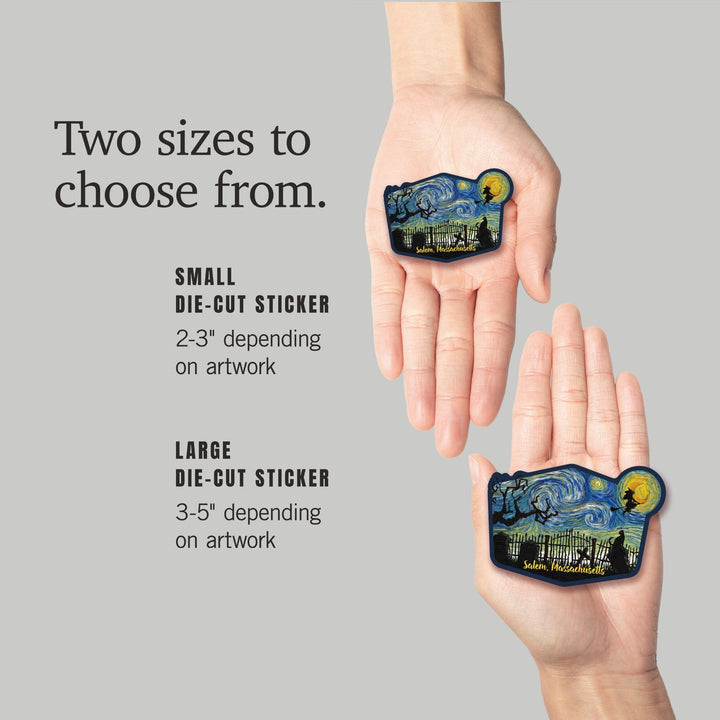 Salem, Massachusetts, Starry Night, Graveyard, Contour, Lantern Press Artwork, Vinyl Sticker Sticker Lantern Press
