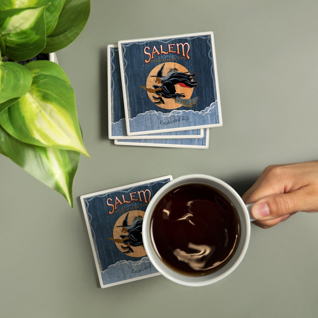 Salem, Massachusetts, Witch Vintage Sign, Coasters Coasters Lantern Press