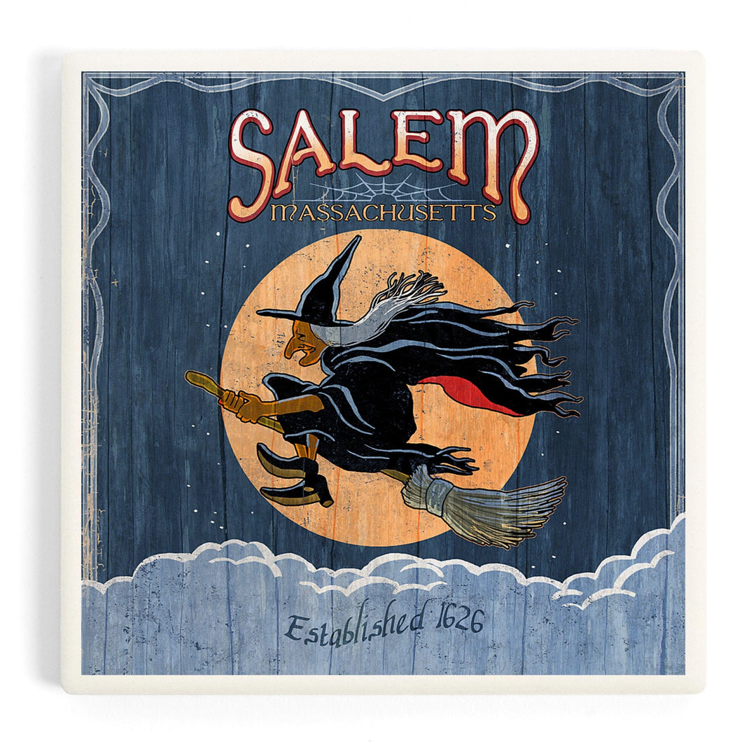Salem, Massachusetts, Witch Vintage Sign, Coasters Coasters Lantern Press