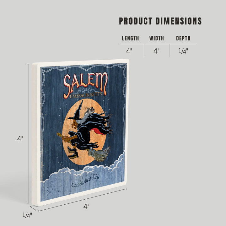 Salem, Massachusetts, Witch Vintage Sign, Coasters Coasters Lantern Press