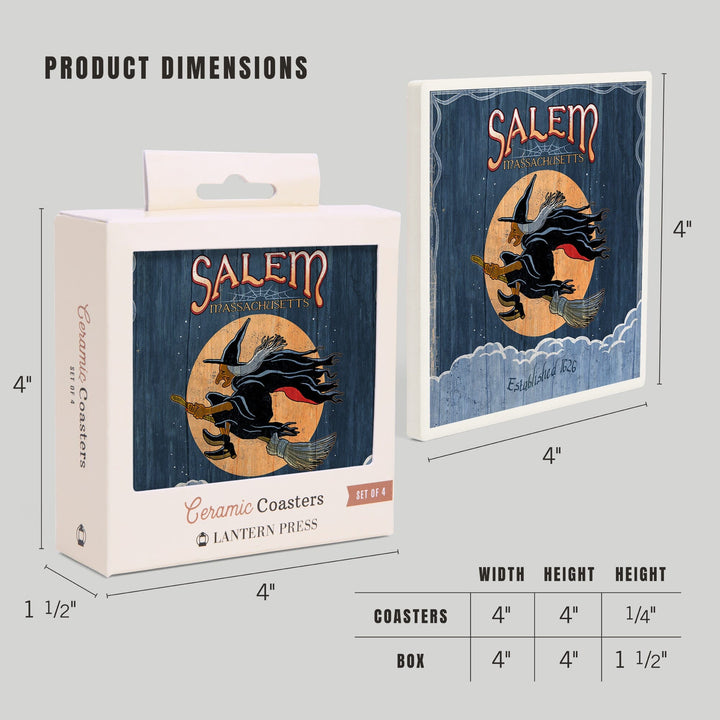 Salem, Massachusetts, Witch Vintage Sign, Coasters Coasters Lantern Press