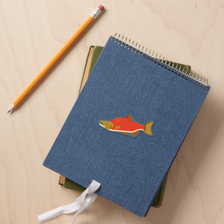 Salmon, Geometric, Contour, Lantern Press Artwork, Vinyl Sticker Sticker Lantern Press