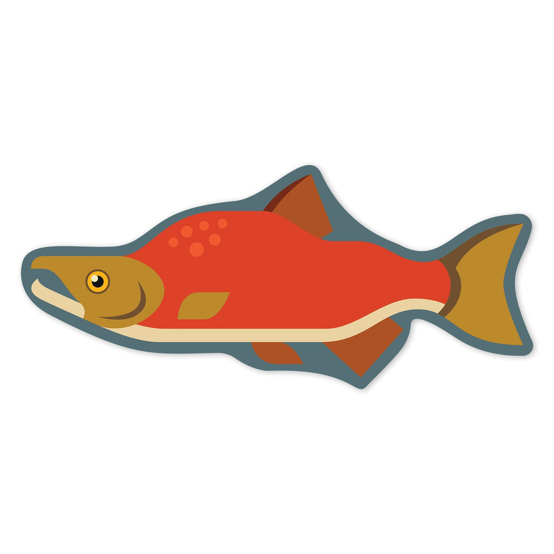 Salmon, Geometric, Contour, Lantern Press Artwork, Vinyl Sticker Sticker Lantern Press