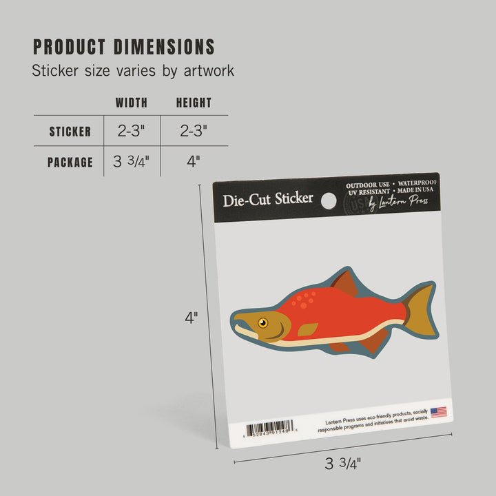 Salmon, Geometric, Contour, Lantern Press Artwork, Vinyl Sticker Sticker Lantern Press