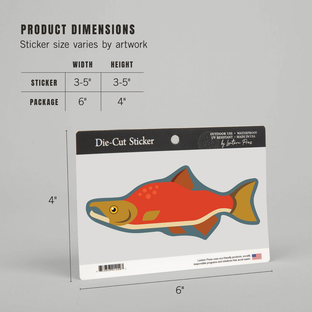 Salmon, Geometric, Contour, Lantern Press Artwork, Vinyl Sticker Sticker Lantern Press