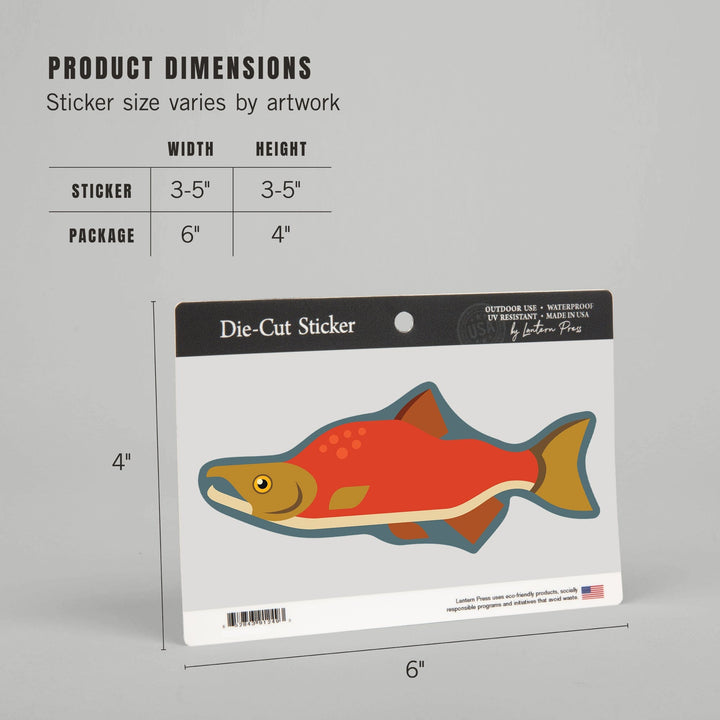 Salmon, Geometric, Contour, Lantern Press Artwork, Vinyl Sticker Sticker Lantern Press