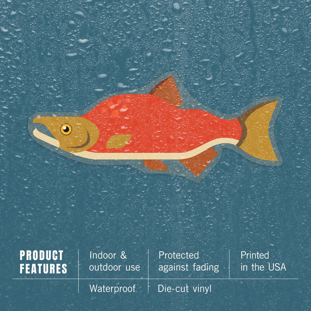 Salmon, Geometric, Contour, Lantern Press Artwork, Vinyl Sticker Sticker Lantern Press