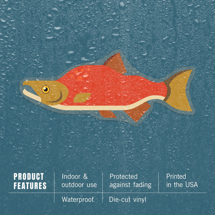 Salmon, Geometric, Contour, Lantern Press Artwork, Vinyl Sticker Sticker Lantern Press