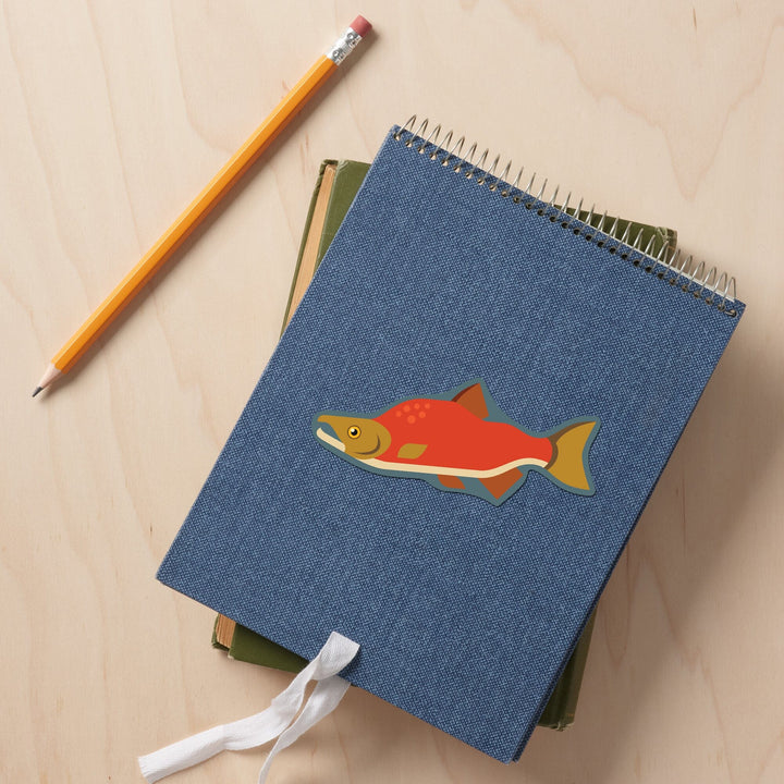 Salmon, Geometric, Contour, Lantern Press Artwork, Vinyl Sticker Sticker Lantern Press
