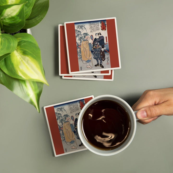 Samurai Miyamoto Musashi, Japanese Wood-Cut, Coasters Coasters Lantern Press