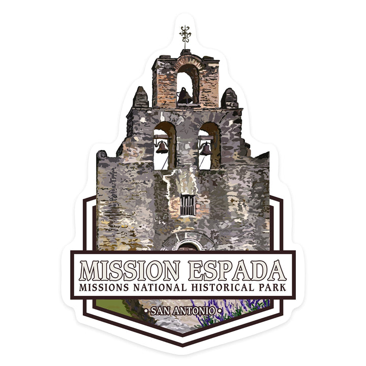 San Antonio Missions National Historical Park, Texas, Mission Espada, Contour, Lantern Press Artwork, Vinyl Sticker Sticker Lantern Press
