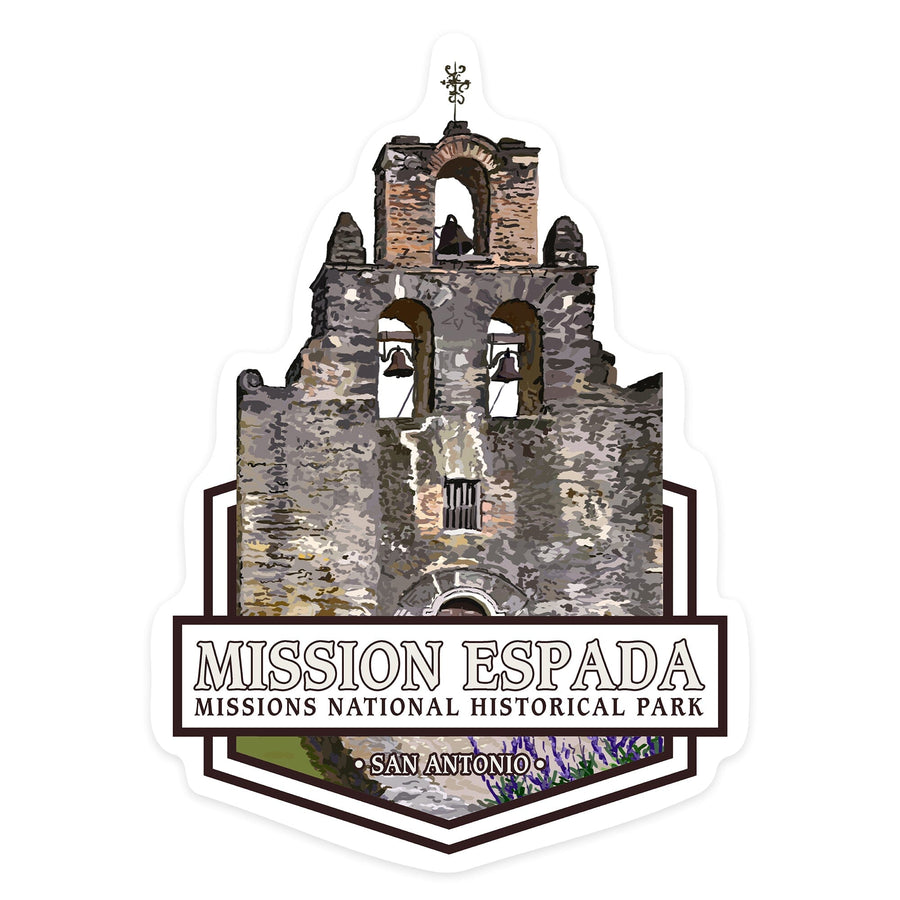San Antonio Missions National Historical Park, Texas, Mission Espada, Contour, Lantern Press Artwork, Vinyl Sticker Sticker Lantern Press