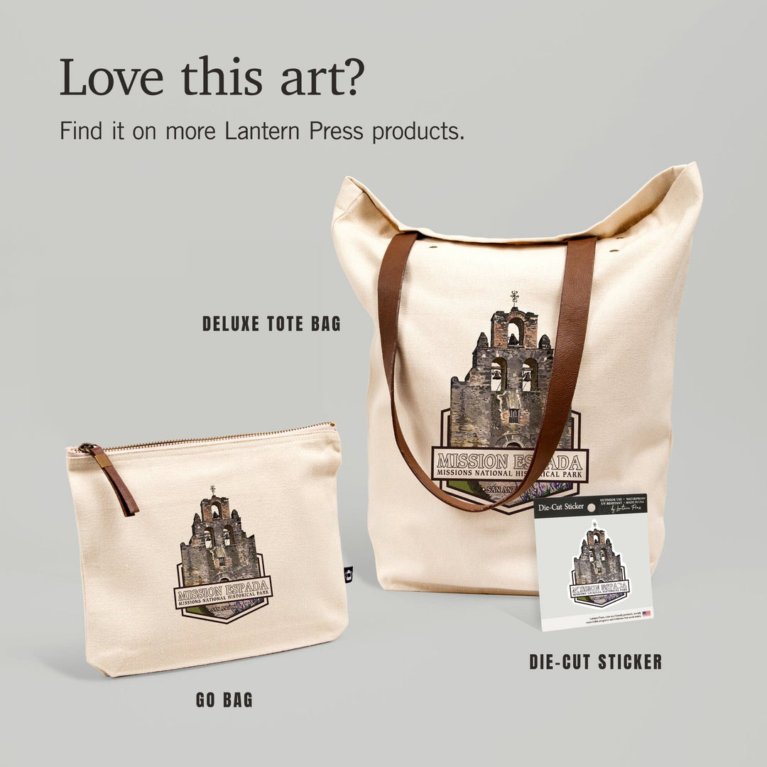 San Antonio Missions National Historical Park, Texas, Mission Espada, Contour, Lantern Press Artwork, Vinyl Sticker Sticker Lantern Press