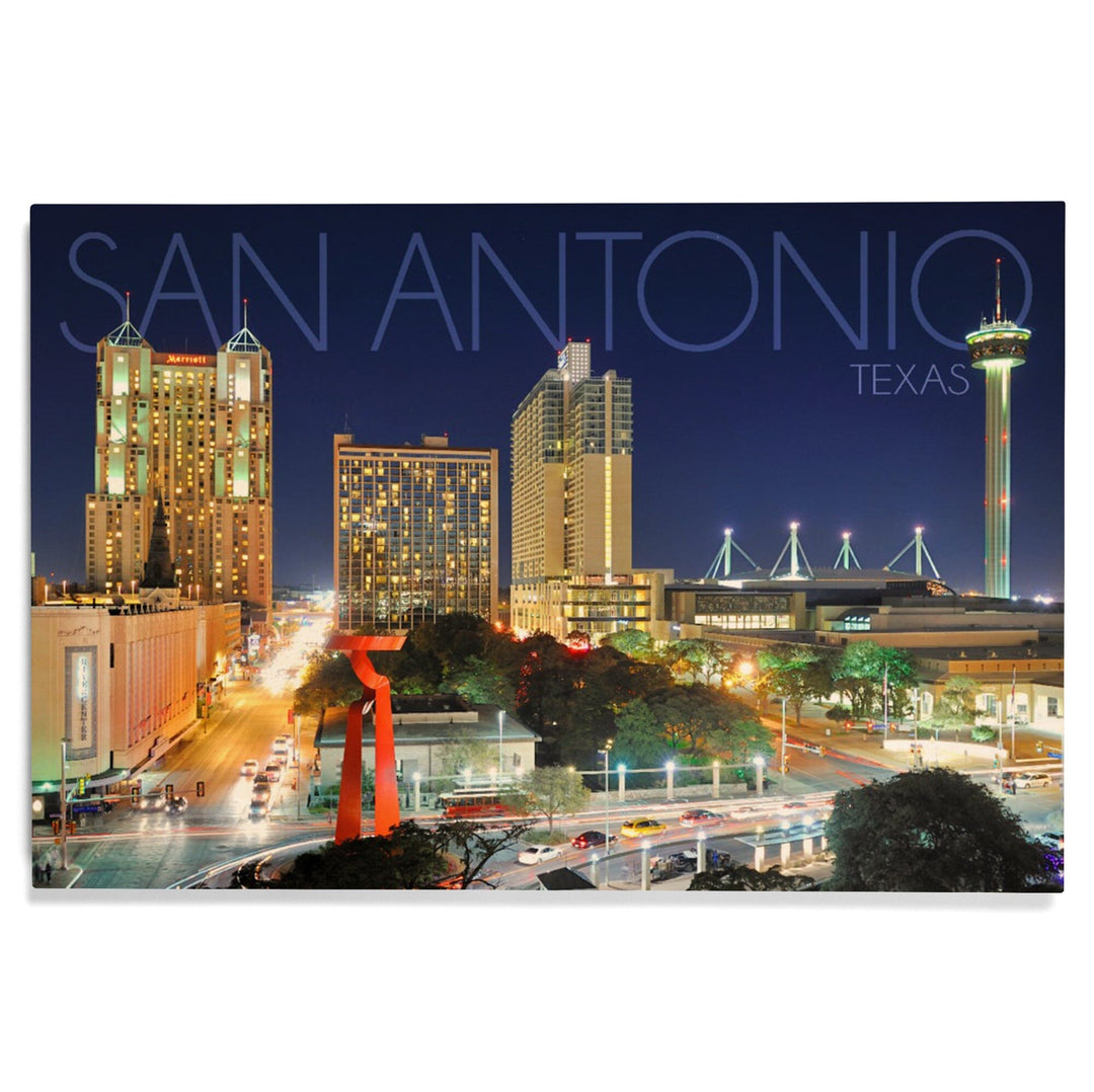San Antonio, Texas, Skyline at Night, Lantern Press Photography, Wood Signs and Postcards Wood Lantern Press