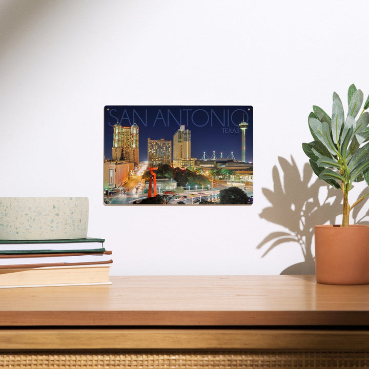 San Antonio, Texas, Skyline at Night, Lantern Press Photography, Wood Signs and Postcards Wood Lantern Press
