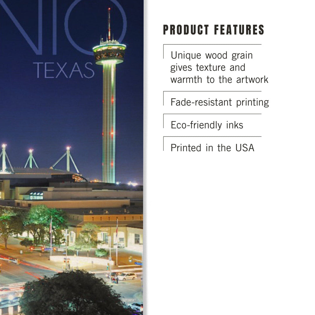 San Antonio, Texas, Skyline at Night, Lantern Press Photography, Wood Signs and Postcards Wood Lantern Press