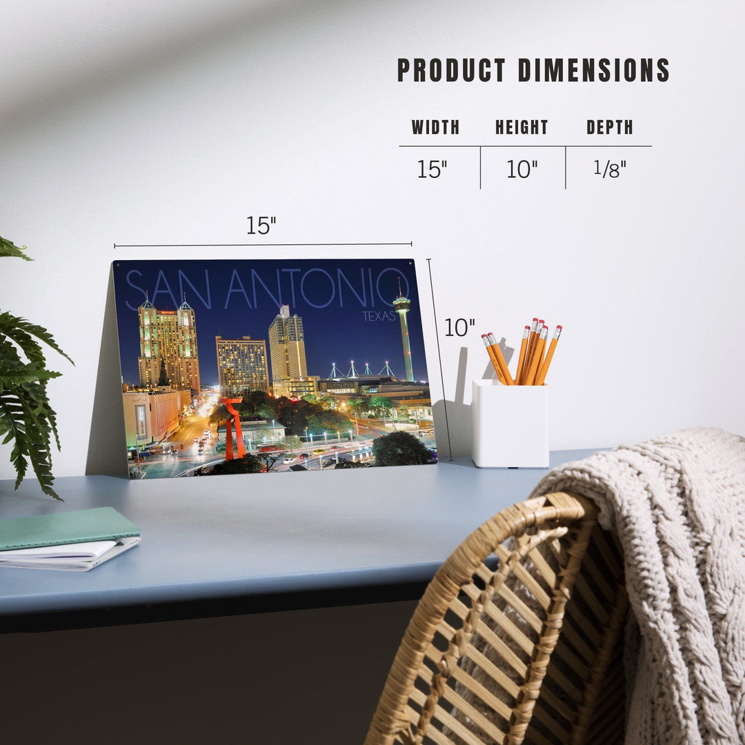 San Antonio, Texas, Skyline at Night, Lantern Press Photography, Wood Signs and Postcards Wood Lantern Press
