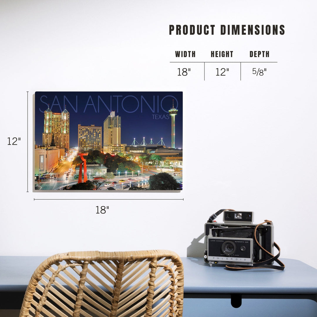 San Antonio, Texas, Skyline at Night, Lantern Press Photography, Wood Signs and Postcards Wood Lantern Press