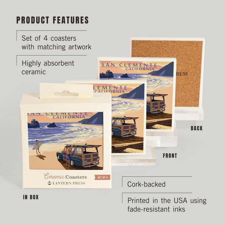 San Clemente, California, Woody on Beach, Coasters Coasters Lantern Press