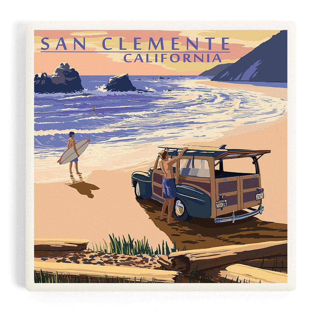 San Clemente, California, Woody on Beach, Coasters Coasters Lantern Press Coaster