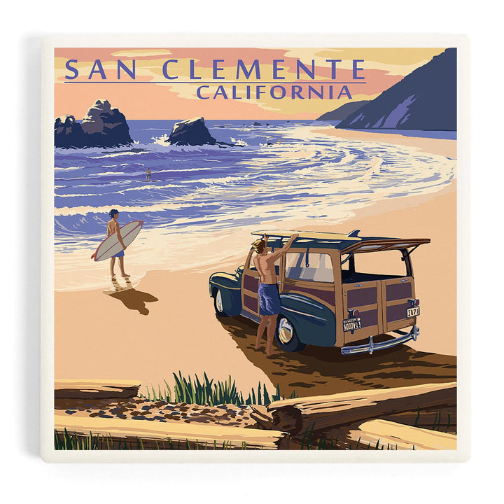 San Clemente, California, Woody on Beach, Coasters Coasters Lantern Press Coaster