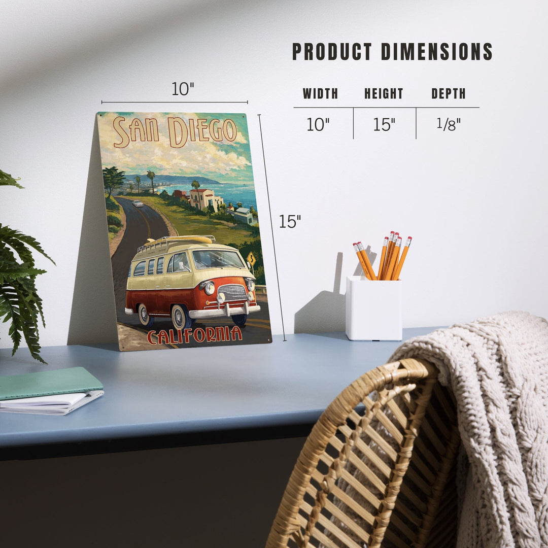 San Diego, California, Camper Van, Lantern Press Artwork, Wood Signs and Postcards Wood Lantern Press