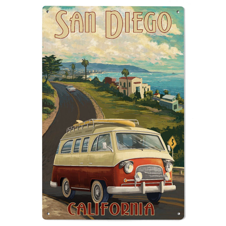 San Diego, California, Camper Van, Lantern Press Artwork, Wood Signs and Postcards Wood Lantern Press