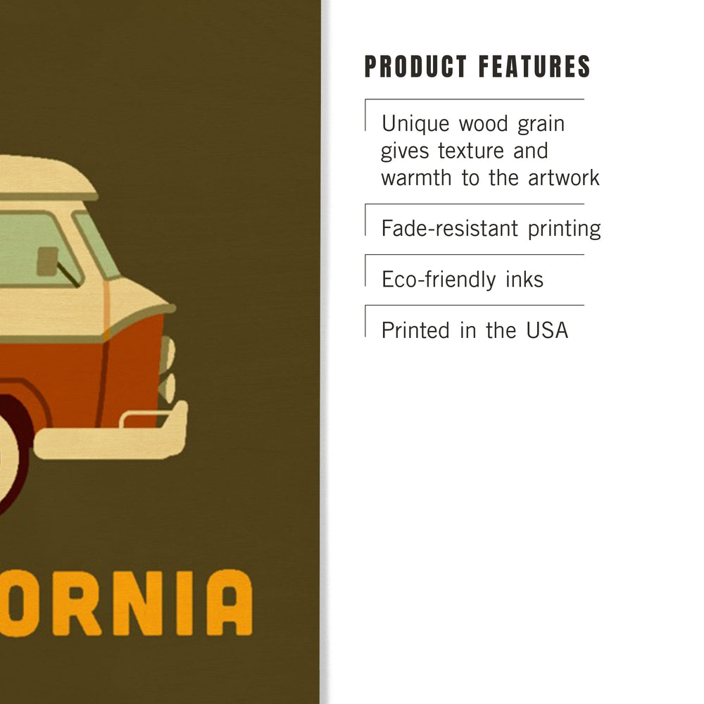 San Diego, California, Camper Van with Surfboard, Geometric, Lantern Press Artwork, Wood Signs and Postcards Wood Lantern Press