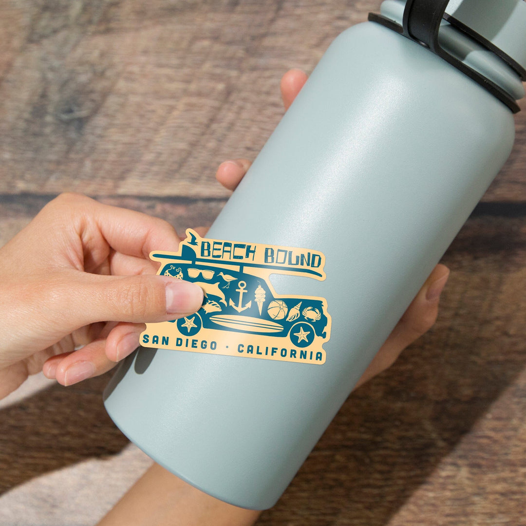 San Diego, California, Coastal Icons, Contour, Lantern Press Artwork, Vinyl Sticker Sticker Lantern Press