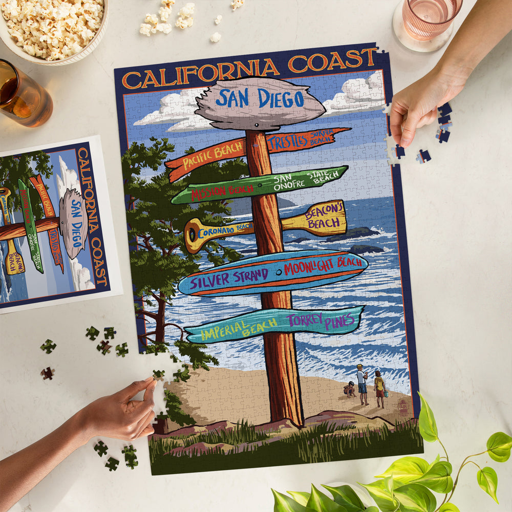 San Diego, California, Destinations Sign, Jigsaw Puzzle Puzzle Lantern Press