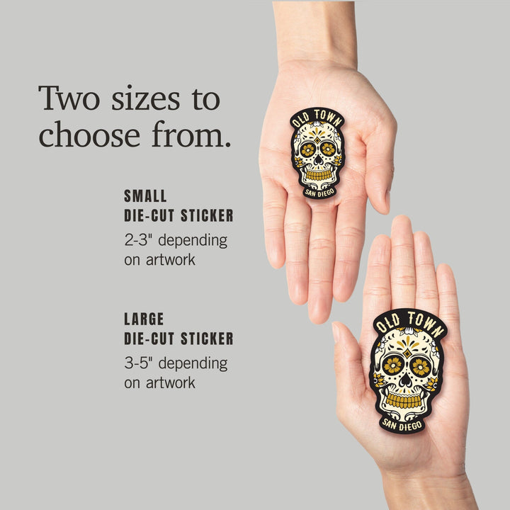 San Diego, California, Old Town, Sugar Skull & Flower Pattern (Black & Gold), Contour, Lantern Press Artwork, Vinyl Sticker Sticker Lantern Press