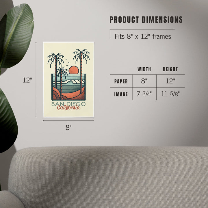 San Diego, California, Palm Trees and Beach Scene, Block Lines, Art & Giclee Prints Art Lantern Press