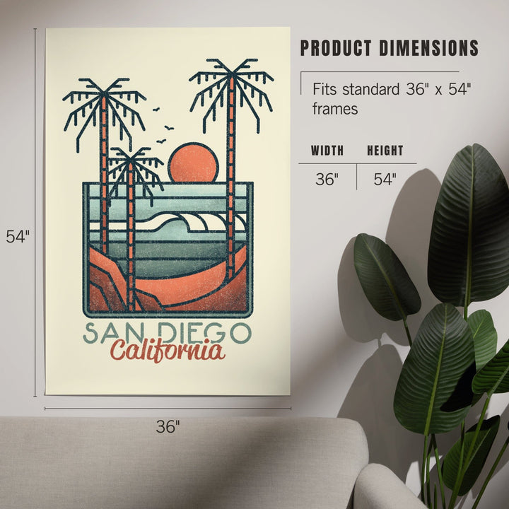 San Diego, California, Palm Trees and Beach Scene, Block Lines, Art & Giclee Prints Art Lantern Press