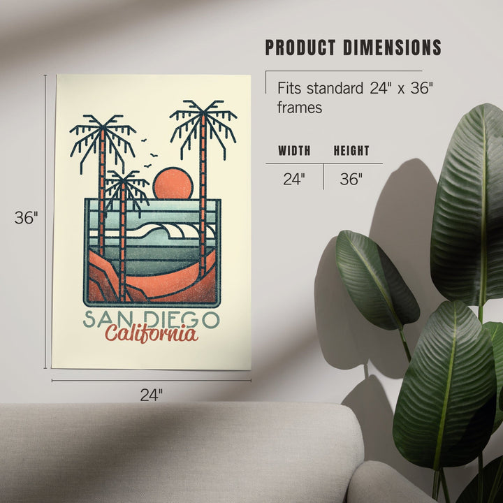 San Diego, California, Palm Trees and Beach Scene, Block Lines, Art & Giclee Prints Art Lantern Press