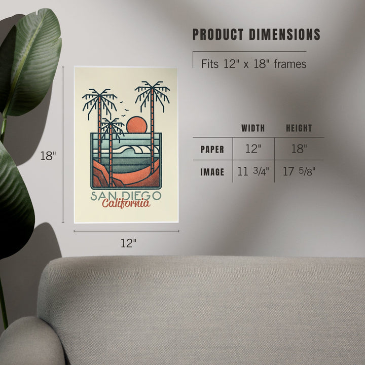 San Diego, California, Palm Trees and Beach Scene, Block Lines, Art & Giclee Prints Art Lantern Press