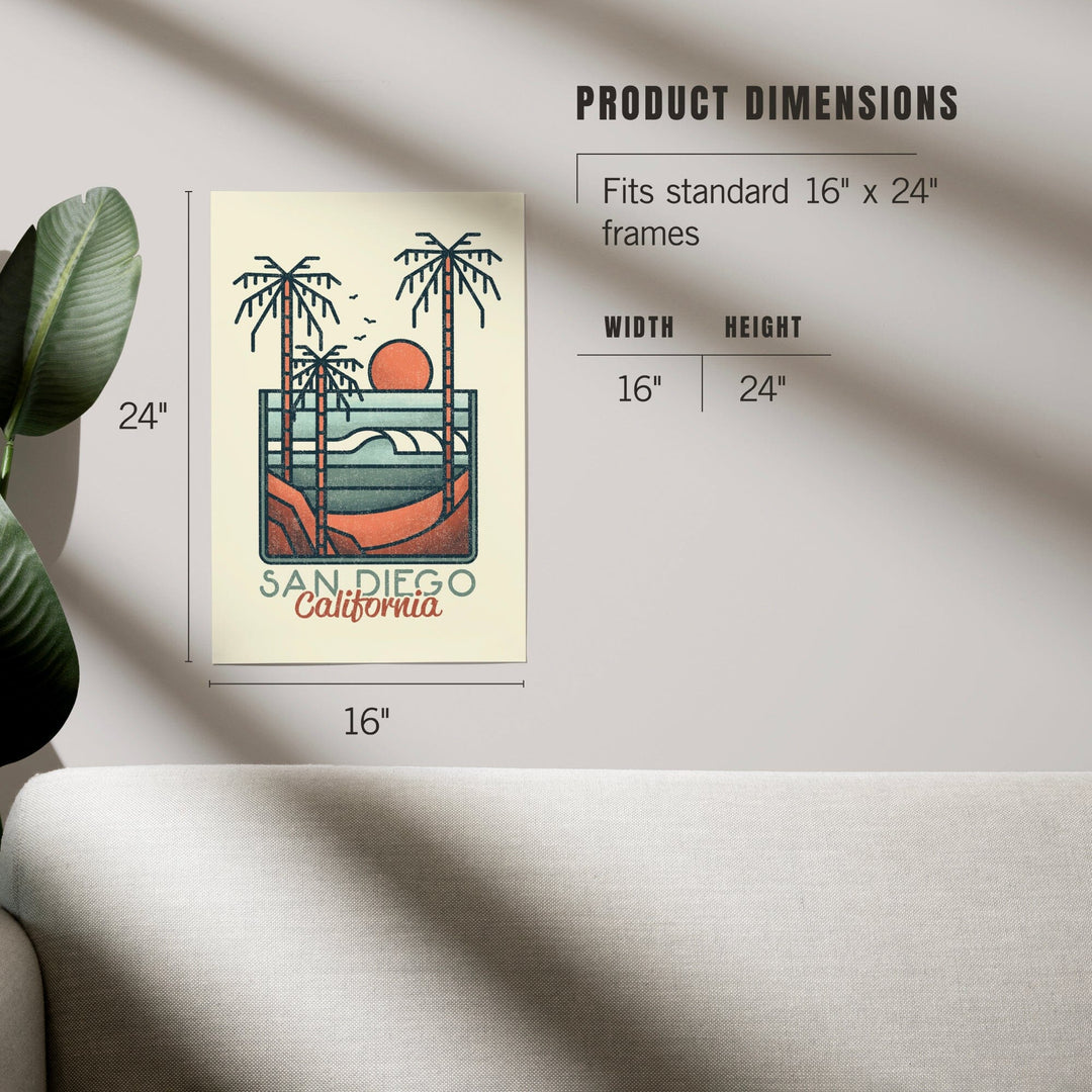 San Diego, California, Palm Trees and Beach Scene, Block Lines, Art & Giclee Prints Art Lantern Press
