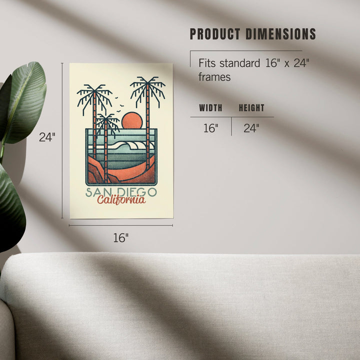 San Diego, California, Palm Trees and Beach Scene, Block Lines, Art & Giclee Prints Art Lantern Press